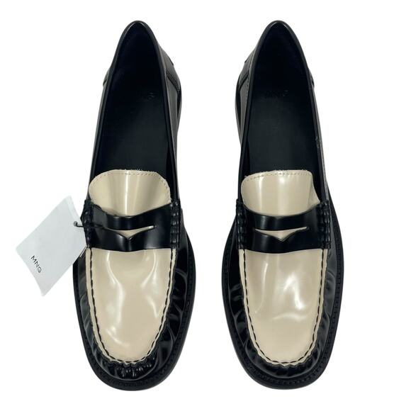 Mango Two Tone Leather Penny Loafer Black & White Size 39/ 8.5 - Picture 3 of 12